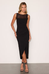 Delene Black Sleeveless Column Midi Dress