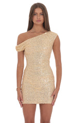 Off Shoulder Sequin Bodycon Dress in Gold
