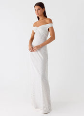Melany Maxi Dress - White Polkadot
