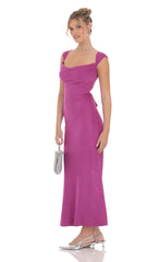 Suede Strappy Maxi Dress in Magenta