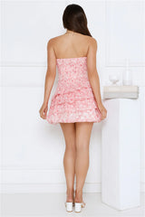 Sunlit Waves Strapless Mini Dress Pink