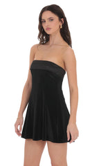 Strapless Velvet Skater Dress in Black