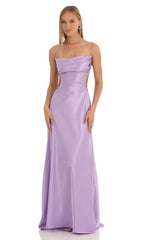 Satin Rhinestone Maxi Dress in Purple