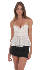 Polka Dot Peplum Top in Ivory