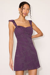 Arlene Purple Floral Jacquard Mini Dress