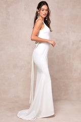 Loving Fate White Bow Square Neck Backless Maxi Dress