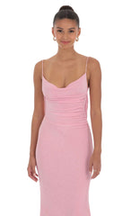 Lace Open Back Maxi Dress in Pink