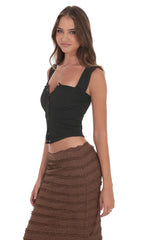 Ribbed Square Neck Top in Black