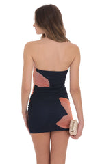 Floral Mesh Strapless Bodycon Dress in Navy