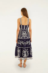 Blue Richelieu Embroidered Midi Dress