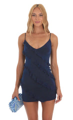 Ruffle Mini Dress in Navy