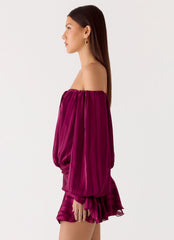 Eira Balloon Sleeve Mini Dress - Plum