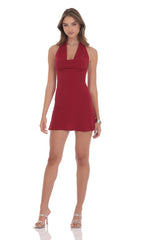 Cowl Neck Halter Dress in Red
