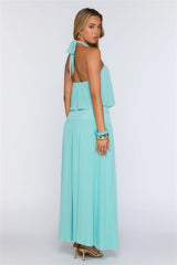Dreamy Flowy Halter Maxi Dress Light Blue