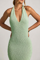 Bouclé Halterneck Maxi Dress in Mint