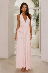 Soft Petal Muse Halter Maxi Dress Pink