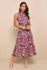 In My Dreams Mauve Floral Print Midi Dress