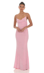 Lace Open Back Maxi Dress in Pink