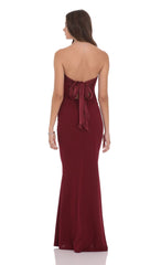 Back Bow Strapless Maxi Dress in Burgundy