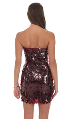 Strapless Circle Sequin Dress in Burgundy