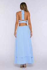 Pretty Love Language Halter Maxi Dress Blue