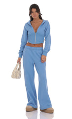 Cropped Pointed Hoodie in Light Blue