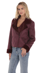 Fur Collar Suede Jacket in Purple