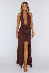 Showroom Dressing Halter Maxi Dress Brown