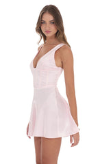 Satin V-Neck Corset Dress in Pink