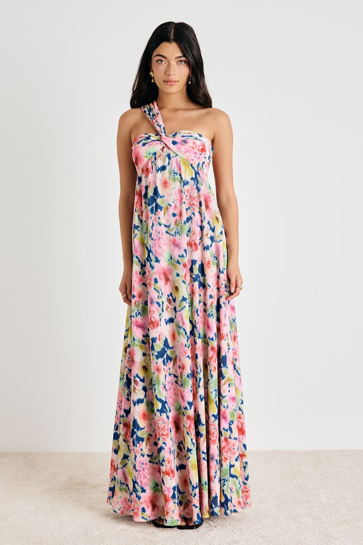 Georgianna Pink Multi Floral Plisse Maxi Dress