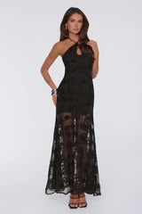 Enchanted Aura Halter Maxi Dress Black