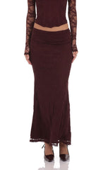 Lace Flare Maxi Skirt in Deep Wine