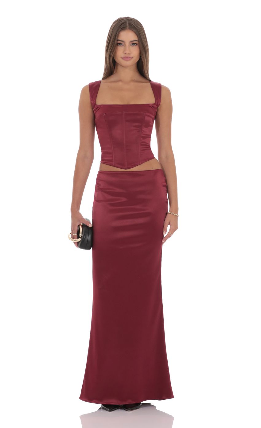 Satin Maxi Skirt in Maroon