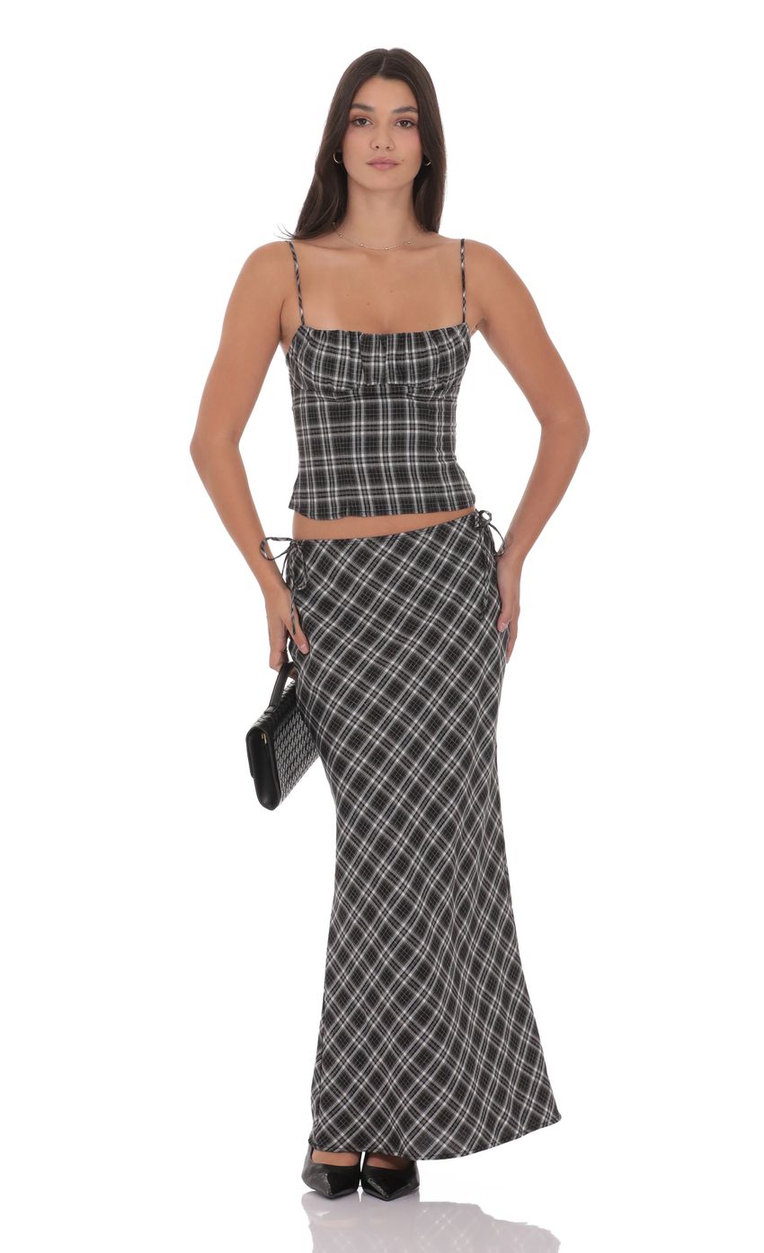 Plaid Maxi Skirt in Black