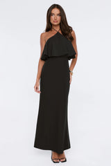 Silken Radiance Halter Maxi Dress Black