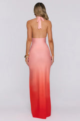 Shine Darling Mesh Halter Maxi Dress Orange