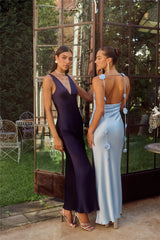 The Isabeau Satin Maxi Dress Navy