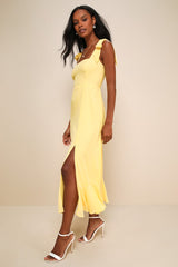 Summer Invite Yellow Tie-Strap Tiered Midi Dress