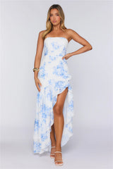 Floral Float Strapless Maxi Dress Blue