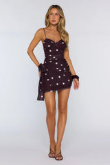 Pretty Comes First Mesh Polka Dot Mini Dress Chocolate
