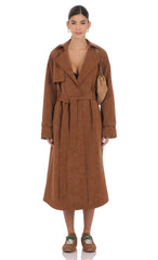 Faux Leather Trench Coat in Camel