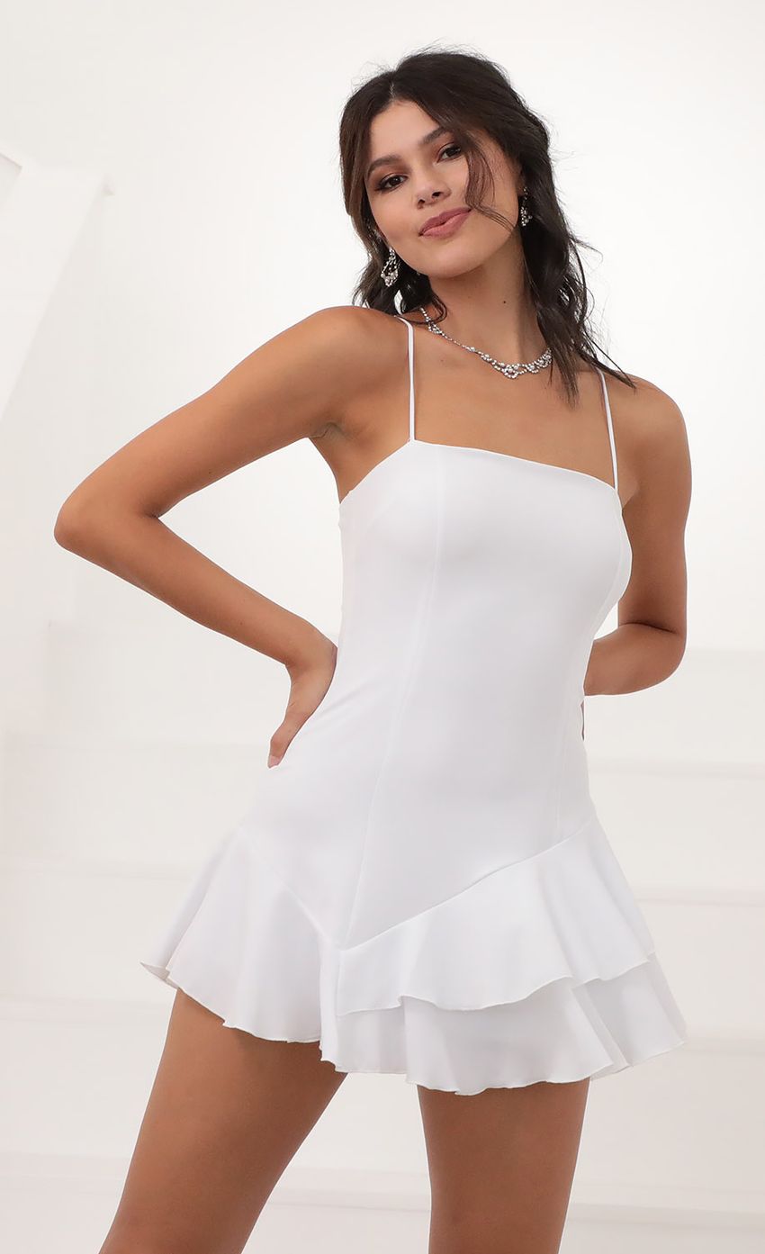 Asymmetrical Frill Dress in White