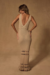 Nella Taupe Crochet V-Neck Maxi Swim Cover-Up