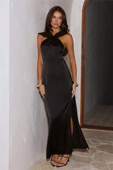 Aurora Evening Satin Maxi Dress Black