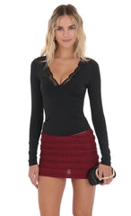 Ruffle Lace Tank Skirt in Burgundy