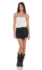 Overlap Button Denim Skirt in Black