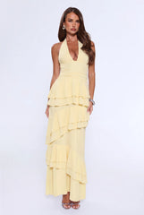 Power Glow Halter Maxi Dress Yellow