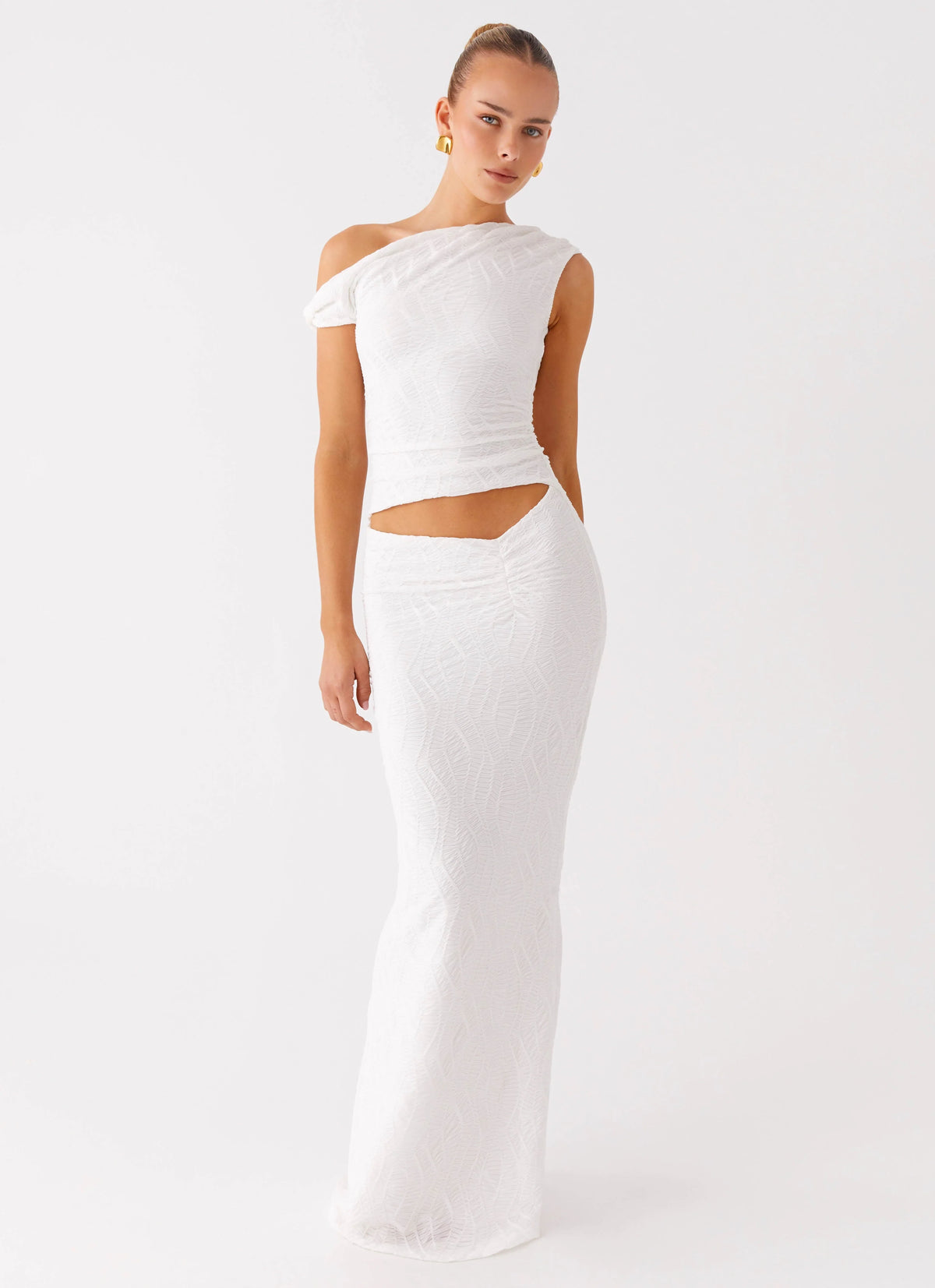 Galantis One Shoulder Maxi Dress - White